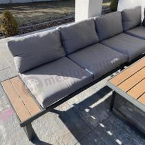 Aranżacja: Metalowy narożnik ogrodowy 280x220cm z ławą i fotelem Panaon Grey Teak