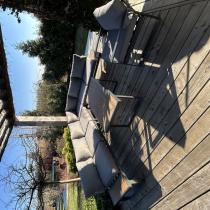 Aranżacja: Metalowy narożnik ogrodowy 280x220cm z ławą i fotelem Panaon Grey Teak