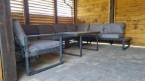 Aranżacja: Metalowy narożnik ogrodowy 280x220cm z ławą i fotelem Panaon Grey Teak