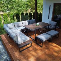 Aranżacja: Metalowy narożnik ogrodowy 280x220cm ze stołem 160cm i fotelem Panaon LG