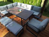 Aranżacja: Metalowy narożnik ogrodowy 280x220cm ze stołem 160cm i fotelem Panaon LG