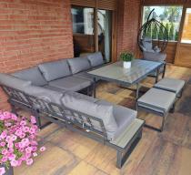 Aranżacja: Metalowy narożnik ogrodowy 280x220cm ze stołem obiadowym i fotelem Panaon GG