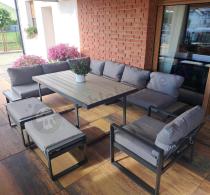 Aranżacja: Metalowy narożnik ogrodowy 280x220cm ze stołem obiadowym i fotelem Panaon GG