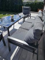 Aranżacja: Metalowy zestaw mebli ogrodowych z wysokim oparciem na taras Doros Dining + pufy - Dark Grey