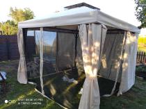 Aranżacja: Mocny pawilon ogrodowy 3x3 metalowy z zasłonami i moskitierą Okapi Max Kremowy