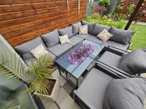 Aranżacja: Modułowe meble narożne ogrodowe z wysokim stołem i dwoma fotelami Trapeno 6 modułów