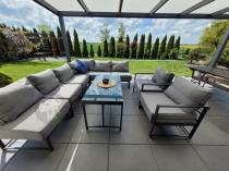 Aranżacja: Modułowe meble narożne ogrodowe z wysokim stołem i dwoma fotelami Trapeno 6 modułów