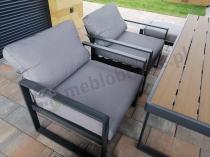 Aranżacja: Modułowe meble obiadowe z narożnikiem z ławą i dwoma fotelami Panaon Grey Teak