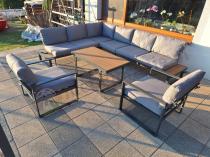 Aranżacja: Modułowe meble tarasowe z ławą i dwoma fotelami Panaon Grey Teak