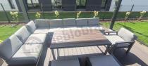 Aranżacja: Modułowy narożnik na taras, wysoki stół, fotel i pufy - Calamba Corner XXL - Light Grey