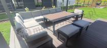 Aranżacja: Modułowy narożnik na taras, wysoki stół, fotel i pufy - Calamba Corner XXL - Light Grey