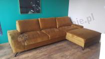Aranżacja: Musztardowy narożnik welurowy rozkładany Flavio II prawy 293x179 cm