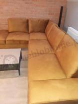 Aranżacja: Musztardowy wypoczynek do salonu z funkcją spania Flavio lewy 293x214 cm