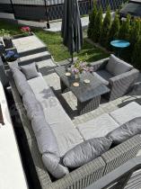 Aranżacja: Narożnik modułowy z wysokim stołem LIGURITO VIII Plus Dark Grey + fotel