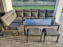 Aranżacja: Narożnik na taras na metalowym stelażu ze stołem 160cm i pufami - Doros Corner XXL - Dark Grey