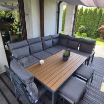 Aranżacja: Narożnik na taras na metalowym stelażu ze stołem 160cm i pufami - Doros Corner XXL - Polywood Dark Grey