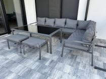 Aranżacja: Narożnik na taras na metalowym stelażu ze stołem 160cm i pufami - Sodor Corner XXL - Dark Grey