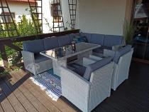 Aranżacja: Narożnik na taras z wysokim stołem i fotelami Cofete Light Grey Plus