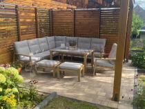 Aranżacja: Narożnik ogrodowy 7 osobowy z fotelem imitacja drewna Tavaro Corner XL Wood