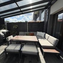 Aranżacja: Narożnik ogrodowy moduowy z fotelem i stołem 160cm Calamba Corner XL - Light Grey