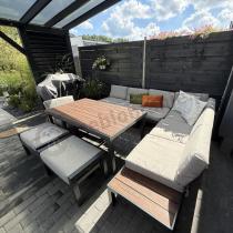 Aranżacja: Narożnik ogrodowy moduowy z fotelem i stołem 160cm Calamba Corner XL - Light Grey