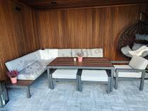 Aranżacja: Narożnik ogrodowy moduowy z fotelem i stołem 160cm Calamba Corner XL - Light Grey