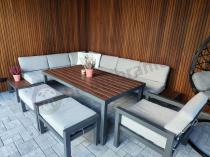 Aranżacja: Narożnik ogrodowy moduowy z fotelem i stołem 160cm Calamba Corner XL - Light Grey