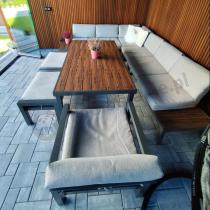 Aranżacja: Narożnik ogrodowy moduowy z fotelem i stołem 160cm Calamba Corner XL - Light Grey