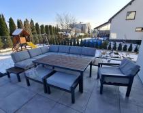 Aranżacja: Narożnik ogrodowy moduowy z fotelem i stołem 160cm Calamba Corner XL - Light Grey