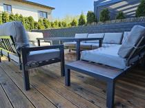 Aranżacja: Narożnik ogrodowy moduowy z fotelem i stołem 160cm Calamba Corner XL - Light Grey