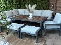 Aranżacja: Narożnik ogrodowy moduowy z fotelem i stołem 160cm Calamba Corner XL - Light Grey