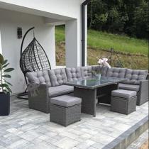 Aranżacja: Narożnik ogrodowy technorattan 250x190cm z pikowanymi poduszkami + pufy Cofete Anthracite