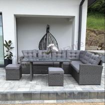 Aranżacja: Narożnik ogrodowy technorattan 250x190cm z pikowanymi poduszkami + pufy Cofete Anthracite
