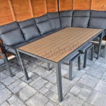 Aranżacja: Narożnik ogrodowy z wysokim oparciem w komplecie z wysokim stołem 160cm, fotelami i pufami Doros Corner XL - Polywood