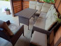 Aranżacja: Narożnik technorattan + fotel 9 miejsc ze stołem polywood Lirata Corner Brown