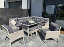 Aranżacja: Narożnik technorattan ze stołem 120x70cm i fotelami Perata Corner Plus Light Grey