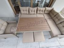 Aranżacja: Narożnik technorattanowy na nóżkach Perata Corner Natural + 1 fotel Polywood