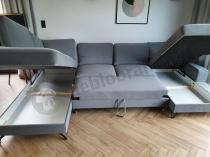 Aranżacja: Narożnik welurowy w kształcie U jasno-szary Flavio U 367x214cm lewy