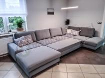 Aranżacja: Narożnik welurowy w kształcie U jasno-szary Flavio U 367x214cm prawy