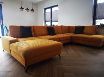Aranżacja: Narożnik welurowy w kształcie U żółty Flavio U 367x214cm prawy