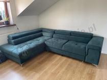 Aranżacja: Narożnik z funkcją spania butelkowa zieleń Eridano 275x202 cm lewy