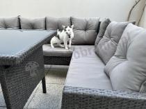 Aranżacja: Narożnik z technorattanu 190x140cm z wysokim stołem i 3 pufami Torino Corner Anthracite