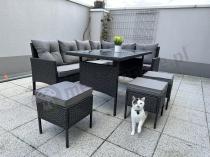 Aranżacja: Narożnik z technorattanu 190x140cm z wysokim stołem i 3 pufami Torino Corner Anthracite