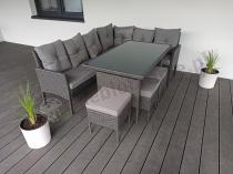 Aranżacja: Narożnik z technorattanu 190x140cm z wysokim stołem i 3 pufami Torino Corner Anthracite
