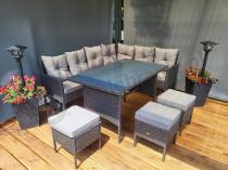 Aranżacja: Narożnik z technorattanu 190x140cm z wysokim stołem i 3 pufami Torino Corner Anthracite