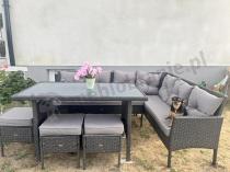 Aranżacja: Narożnik z technorattanu 190x140cm z wysokim stołem i 3 pufami Torino Corner Anthracite