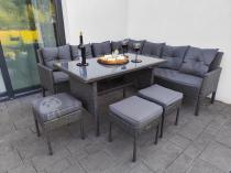 Aranżacja: Narożnik z technorattanu 190x190cm z 3 pufami i stołem Torino Corner XL Anthracite