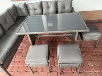 Aranżacja: Narożnik z technorattanu 190x190cm z 3 pufami i stołem Torino Corner XL Anthracite