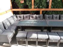 Aranżacja: Narożnik z technorattanu 190x190cm z 3 pufami i stołem Torino Corner XL Anthracite
