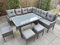 Aranżacja: Narożnik z technorattanu 190x190cm z 3 pufami i stołem Torino Corner XL Anthracite